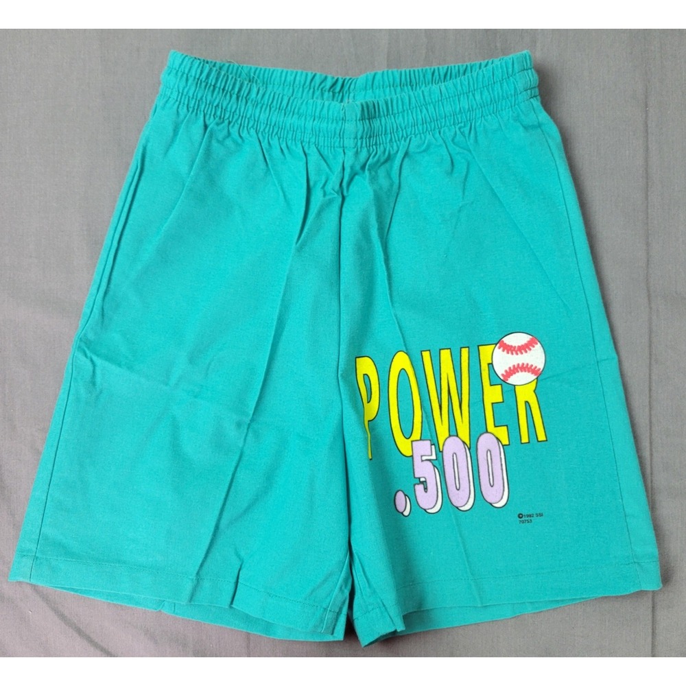 Vintage 90s SSI Shirt Shed Kids Teal Baseball Power .500 Shorts Size 14 USA 1992